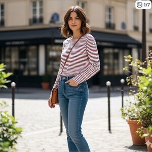 SCOTCH & SODA 🇨🇳small striped long sleeve top with button sleeves